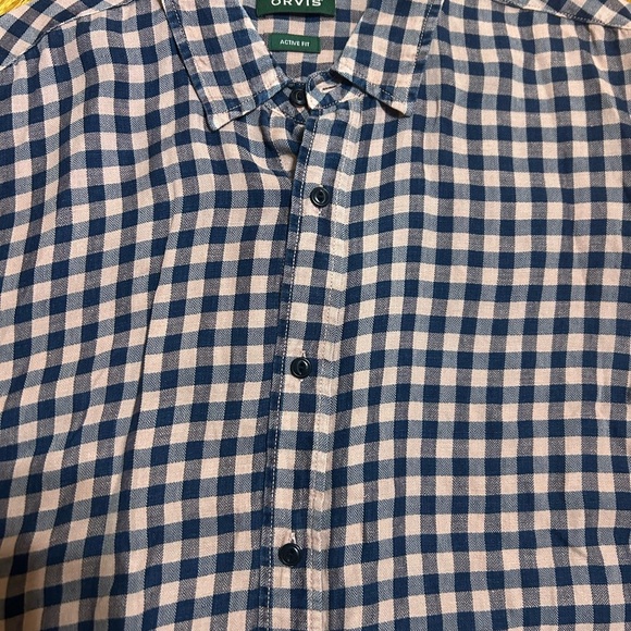 Orvis Active Fit Shirt Blue Gingham Check Button Down Long Sleeve Linen Tencel - Picture 5 of 10